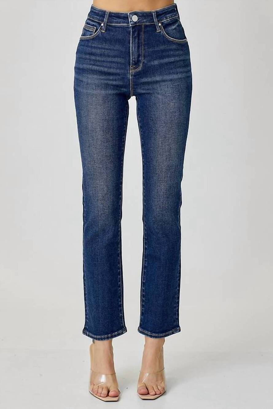 NEW AILI'S CORNER mid rise ankle straight slim jeans - plus in dark wash
